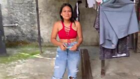 Neighbor offers money for sex, I suck his big cock and get doggystyled until cum