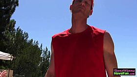 Teen gets fucked and facialized at wild party outdoors