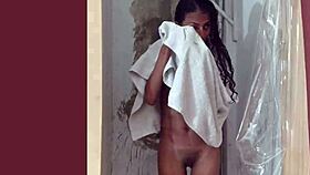 my skinny latina model showers and slips into a sexy costume