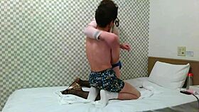 Japanese crossdresser ayumi performs blowjob and anal creampie