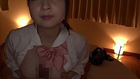 Asian teen flaunts panties and jerks cock intensely