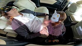 caught cheating wife in car sex with lover. shopping with husband turned into sneaky japanese blowjob.