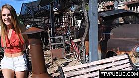 New teen 18+ flashing outdoors in public teasing amateurs