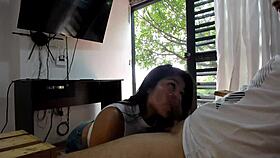 Latina couple invites sucking and cowgirl riding at home