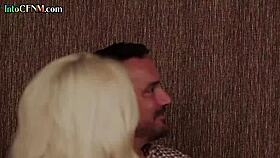 Clothed femdoms in dresses and shoes suck and tug cocks in group CFNM session