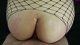 In this homemade scene, the stepdaughter dresses as a whore in fishnets for anal sex with her father-in-law, swallowing his cum amid loud moans.