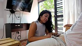 Latina couple invites sucking and cowgirl riding at home