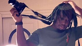 Ebony woman tricked by fake photographer for approval outdoors