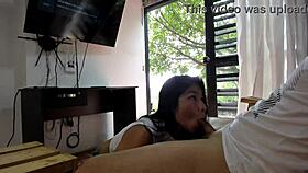 Latina couple invites sucking and cowgirl riding at home