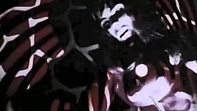 in vintage times, a bizarre threesome unfolds with masked hairy participants