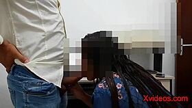 Secretary deepthroats boss cock, gets anal fucked and creampied.