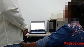 Secretary deepthroats boss cock, gets anal fucked and creampied.