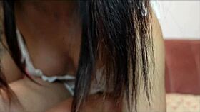 Humiliating tall femdom shrinks freeloader with wrinkled feet