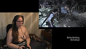 brunette bbw with tattoos and piercings plays evil within naked, showing her fat ass