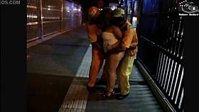 blonde bbw girlfriend blows pussy on sao paulo avenue with friends