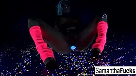 Samantha Saint gets off in a super hot black light solo, intriguing blonde pornstar with big tits