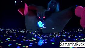 Samantha Saint gets off in a super hot black light solo, intriguing blonde pornstar with big tits