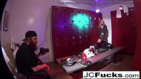 Football fanatics compete passionately in the locker room