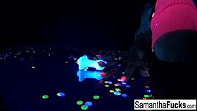 Samantha Saint gets off in a super hot black light solo, intriguing blonde pornstar with big tits