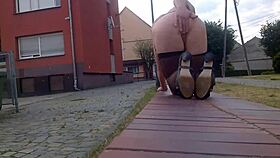 Young 18+ transsexual engages in naked outdoor sex in the city