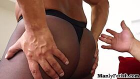 crossdresser hunks footjob each other till cum