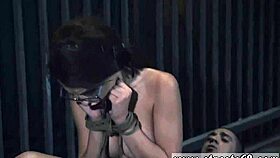 A model in glasses faces bdsm domination from guys.