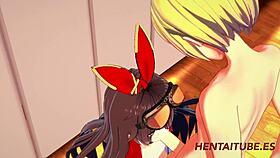 Genshim impact hentai - amber handjob blowjob boobjob and fucked with cum in her mouth and pussy 1 2