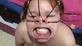 I'm fucking her face with a beautiful bondage style, but it's so intense I can barely hold on!