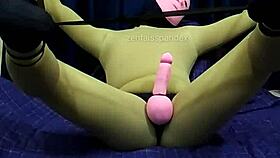 The femdom in zentai binds his penis, making him roll his eyes senselessly.