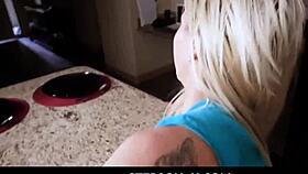 stepson4k blonde bimbo stepmother interacts with stepson on kitchen counter barbie sins