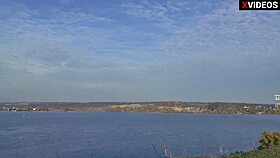 Gorgeous lady in stockings triggers intense pussy squirt in public