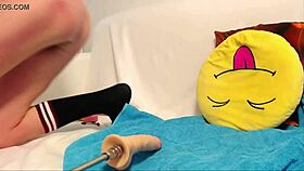 Brunette pussy intensely fucked by machine