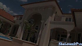 Beautiful European beauty endures intense double penetration and assfucking with spitting blowjob in threesome