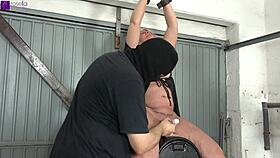 Submissive slut Rosella is fixed in chains on the Sybian