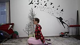 horny babe leads yoga lesson with femdom instructions on her shaved pussy