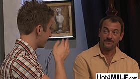 The second scene is a curvy silky blonde MILF double cumshot on her face