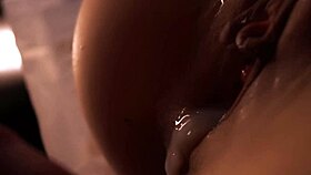 my wife's shaved pussy receives a dripping creampie