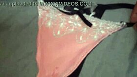 karen let me use her favorite pink thong and cum all over her panties