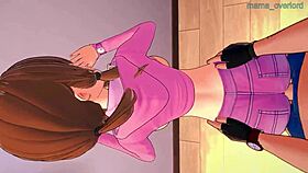 i see this girl bouncin on legs in her pink hoodie.