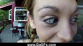 hot emo babe giving blowjob on balcony