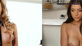 Beautiful girls perform striptease in lingerie, ripping clothes to reveal tits, ass, and panties