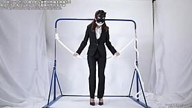 A woman engages in self-pleasure with a rope.