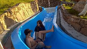Stepsister Stuck In Pool Slide, I Fuck Her Wildly