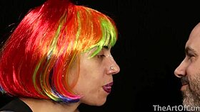 Brunette Wife In Colorful Wig Gets Facial After Clothes Ripped In Amateur Comic Scene
