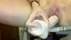 Shannon, a brunette amateur, uses toys to squirt all over the chair in homemade solo play