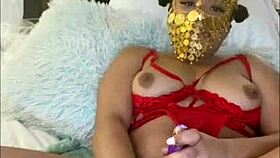 Masked Freak Dirty Talks While Making Her Hairless Pussy Squirt