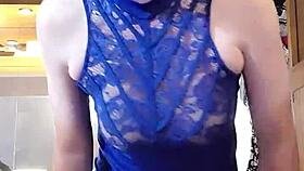 Shemale Teases Cock In Blue Dress Part Two