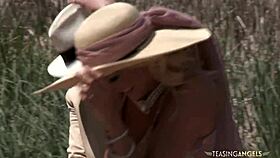 naughty friends with big tits fucking in missionary and sucking cocks outdoors