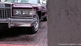 is this freakish teen getting punished by a fat cock in the garage?