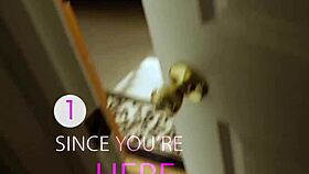 Stepsis plays with dildo while stepbro watches from door